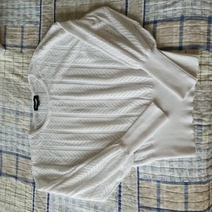 Express balloon sleeve open knit sweater in white